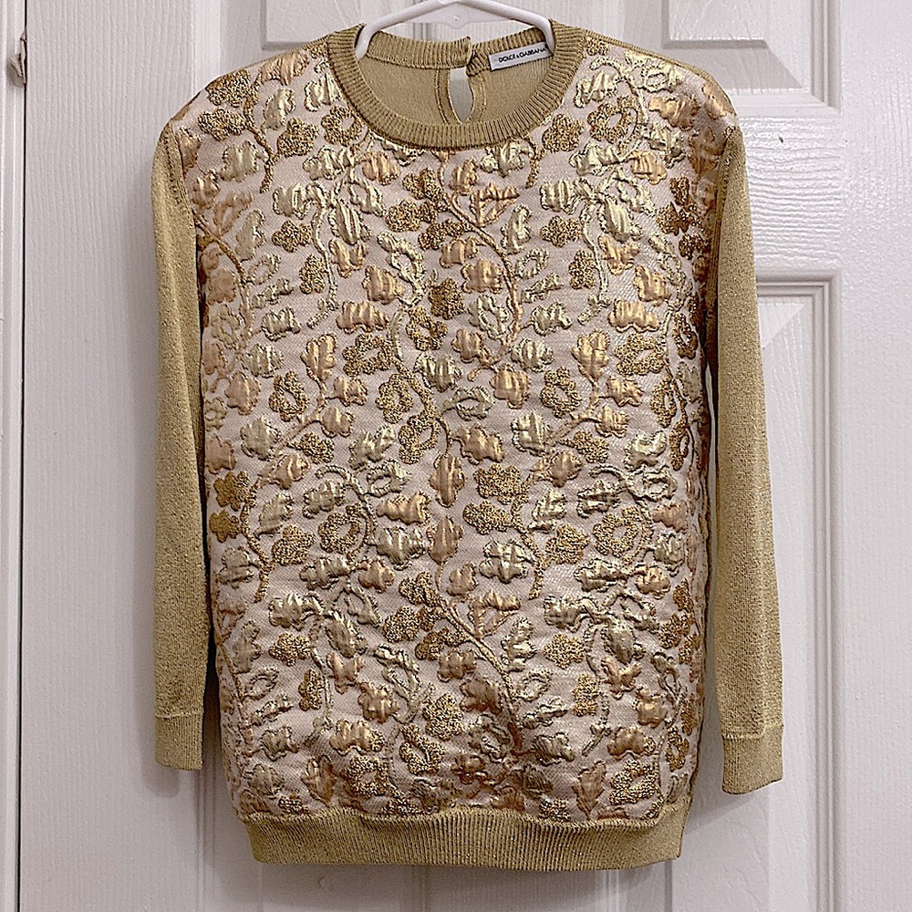 Dolce & Gabbana Gold Brocade Starry Night Collection Long Sleeve Sweater